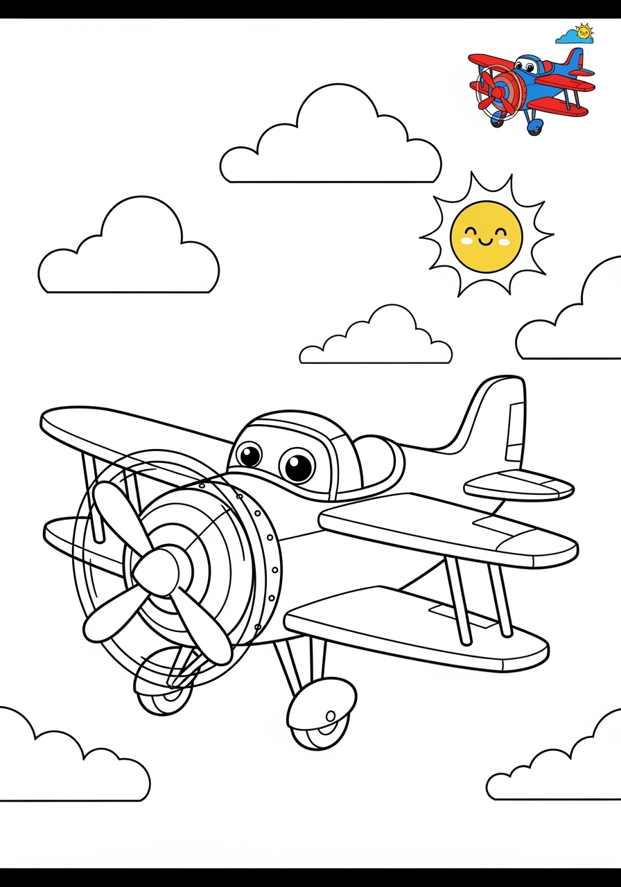 medium vehicles Air Transport biplane kids coloring page 1