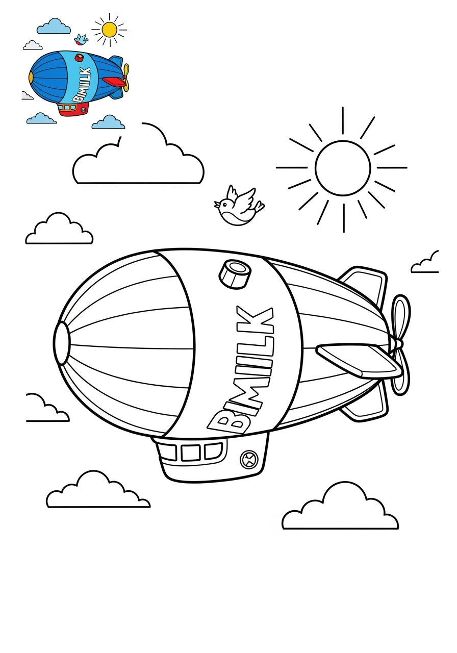 medium vehicles Air Transport blimp kids coloring page 0