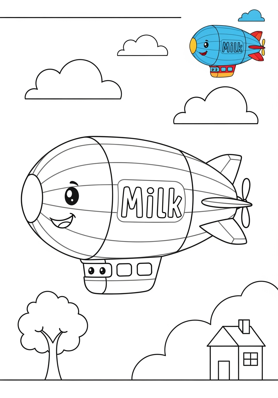 medium vehicles Air Transport blimp kids coloring page 1