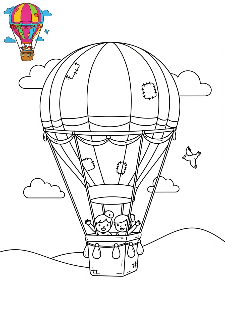 medium vehicles Air Transport hot air balloon kids coloring page 0