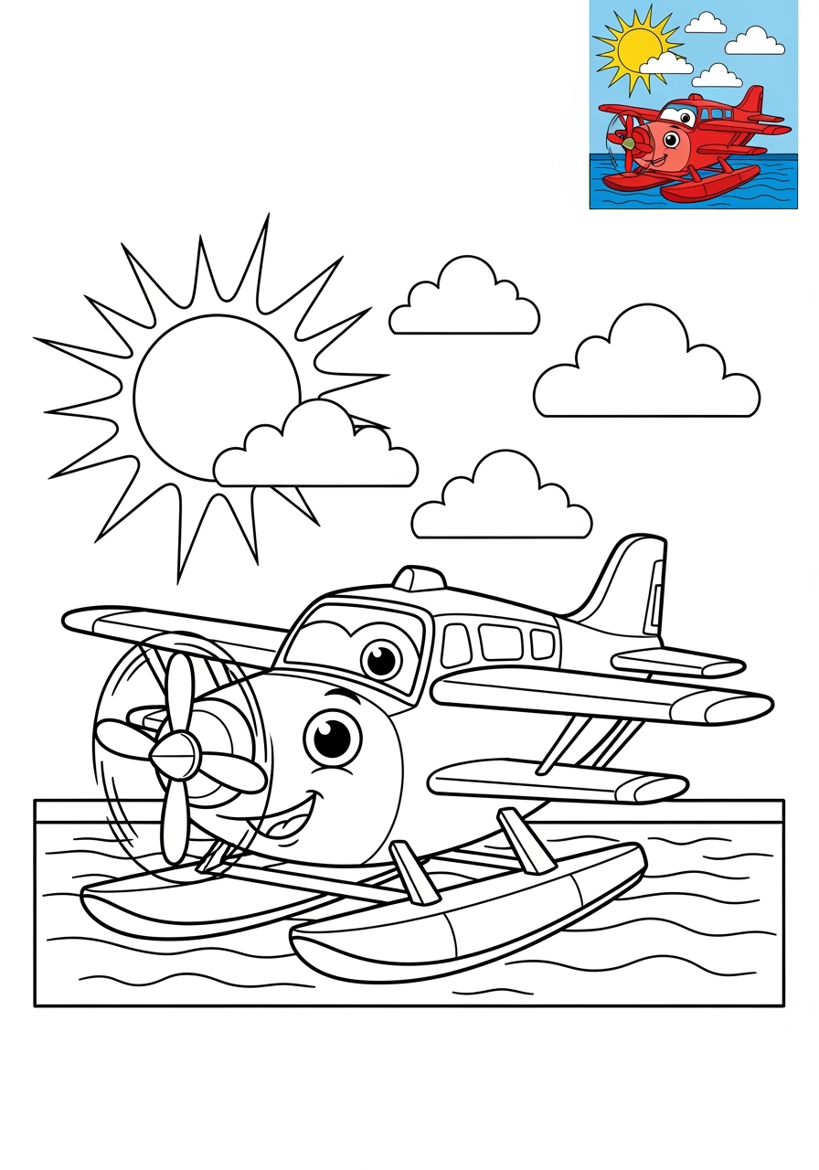 medium vehicles Air Transport seaplane kids coloring page 0