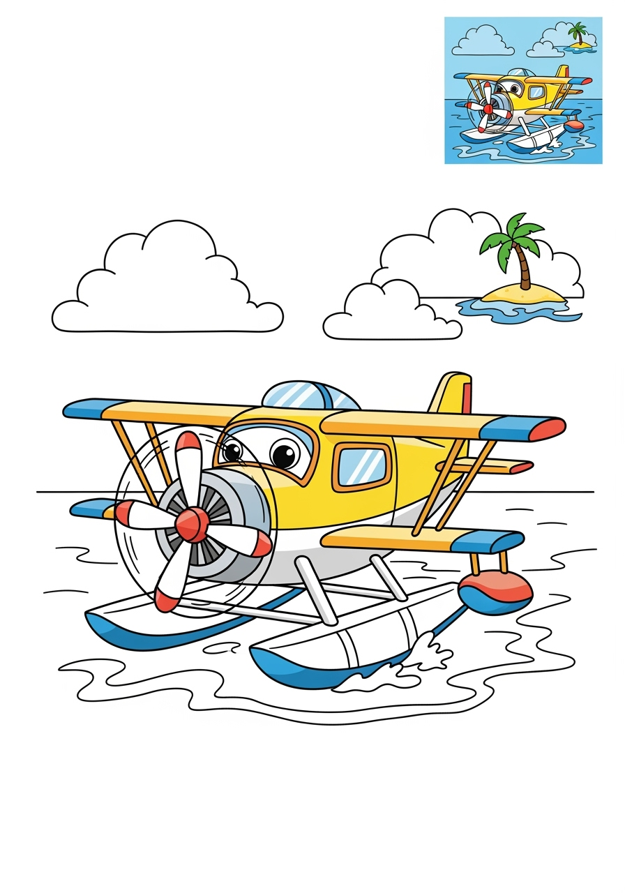 medium vehicles Air Transport seaplane kids coloring page 1