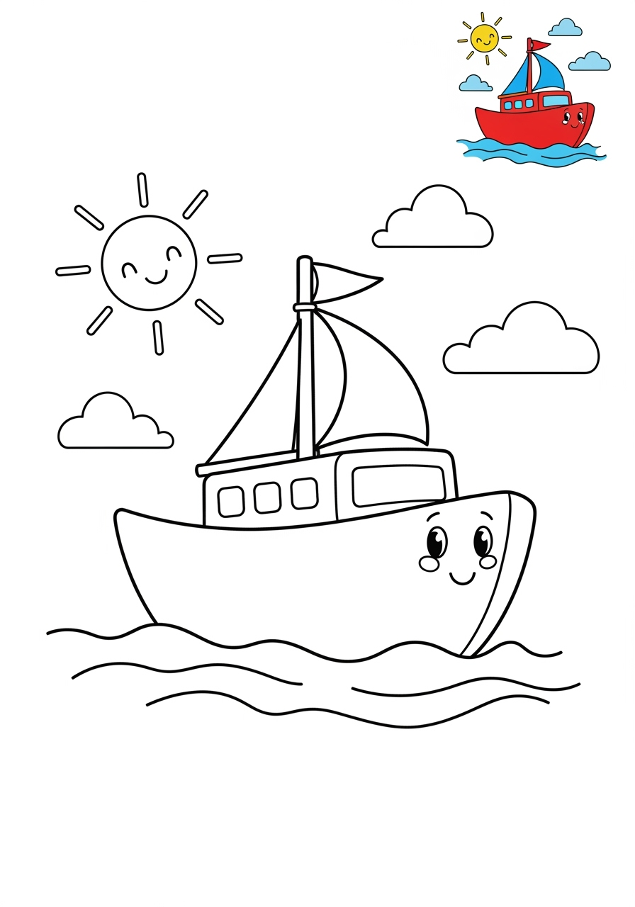 medium vehicles Water Transport boat kids coloring page 1