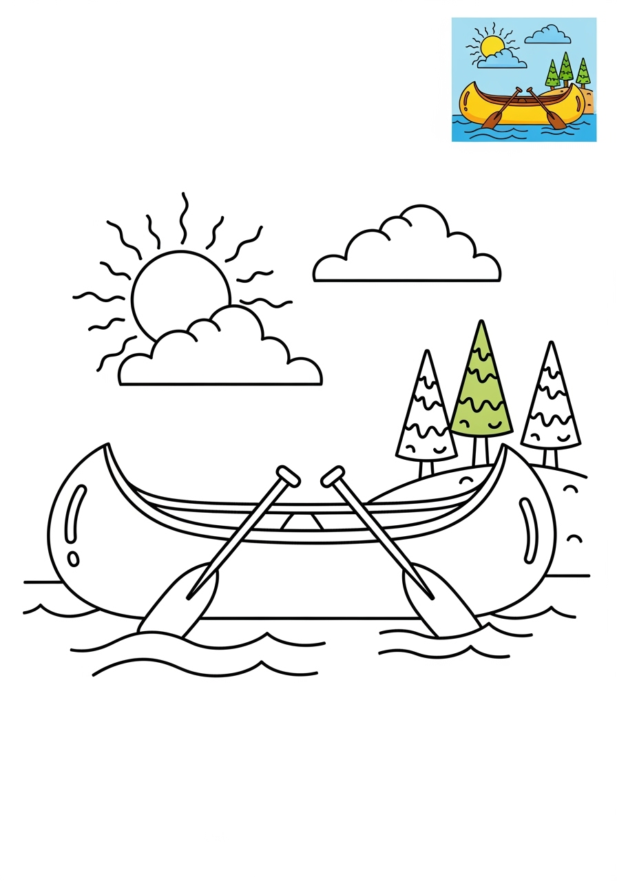 medium vehicles Water Transport canoe kids coloring page 1
