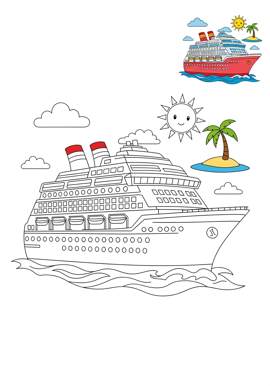 medium vehicles Water Transport cruise ship kids coloring page 0