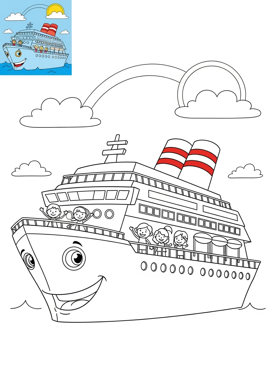 medium vehicles Water Transport cruise ship kids coloring page 1