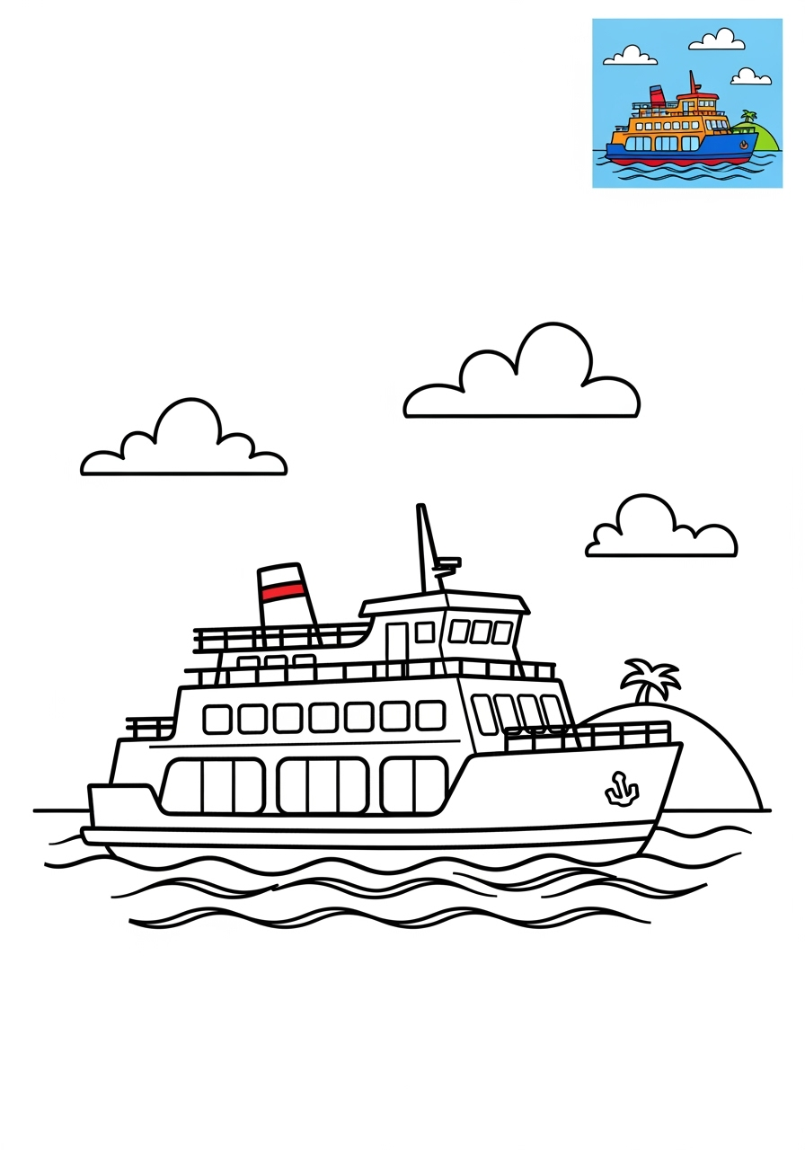 medium vehicles Water Transport ferry kids coloring page 0