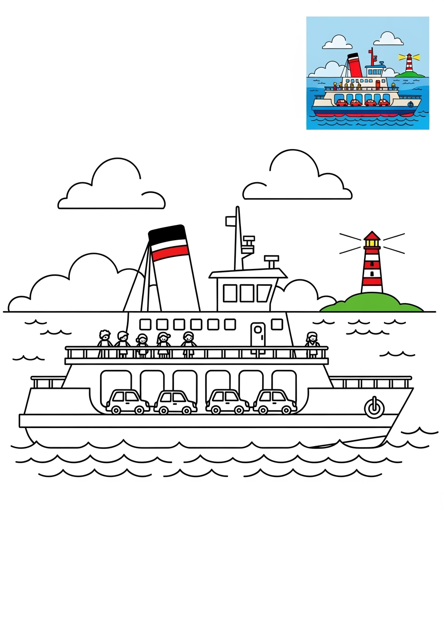 medium vehicles Water Transport ferry kids coloring page 1