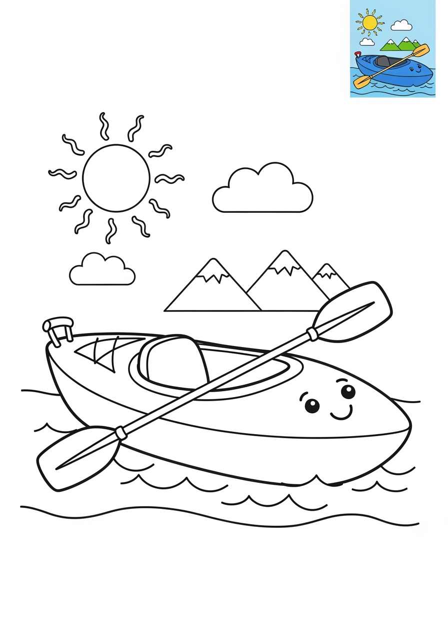 medium vehicles Water Transport kayak kids coloring page 1
