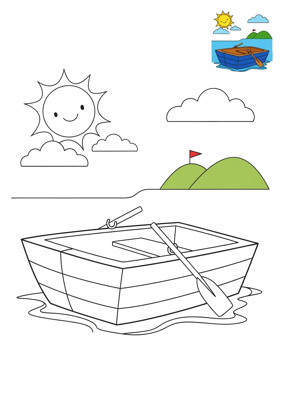 medium vehicles Water Transport rowboat kids coloring page 1