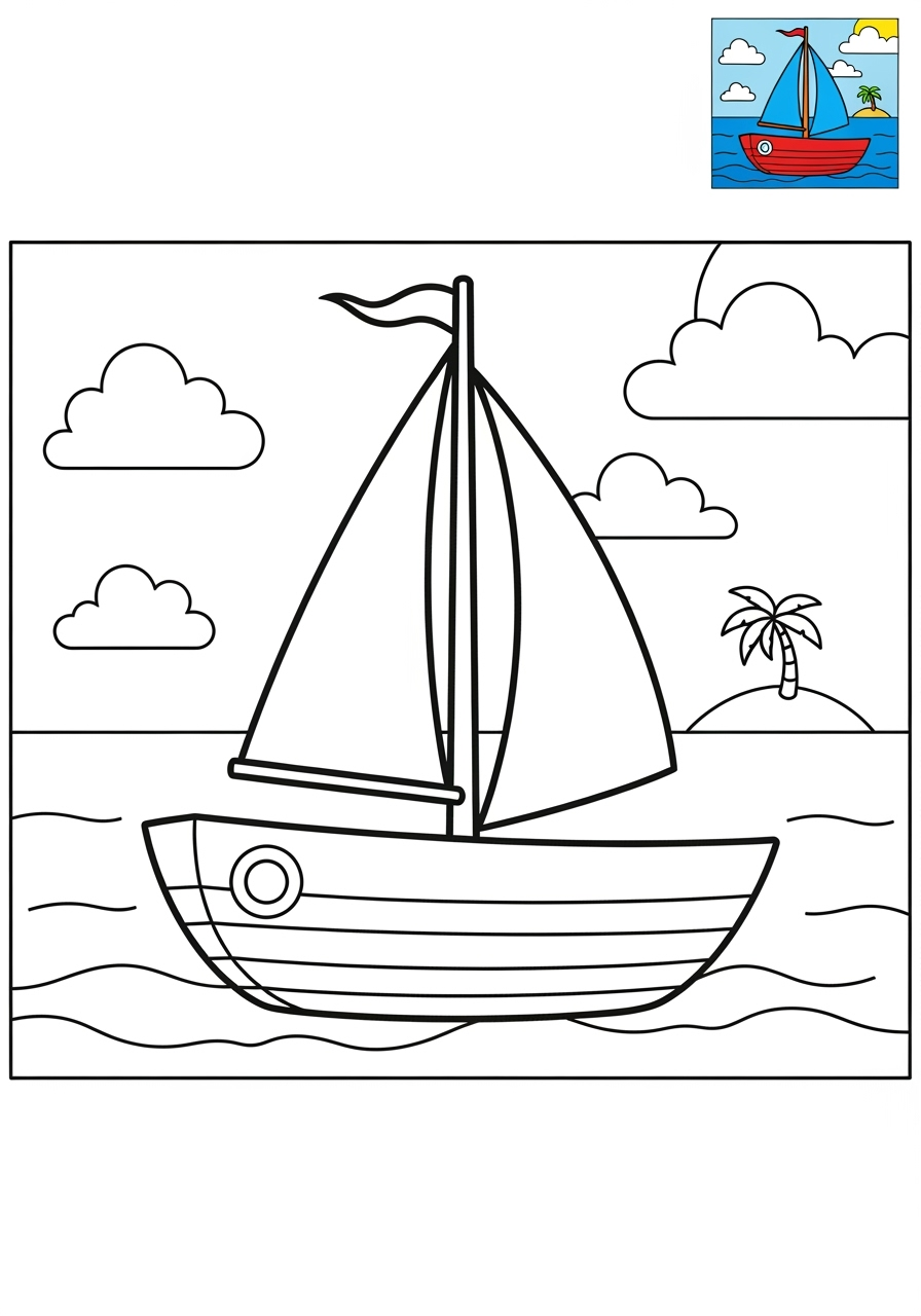 medium vehicles Water Transport sailboat kids coloring page 1