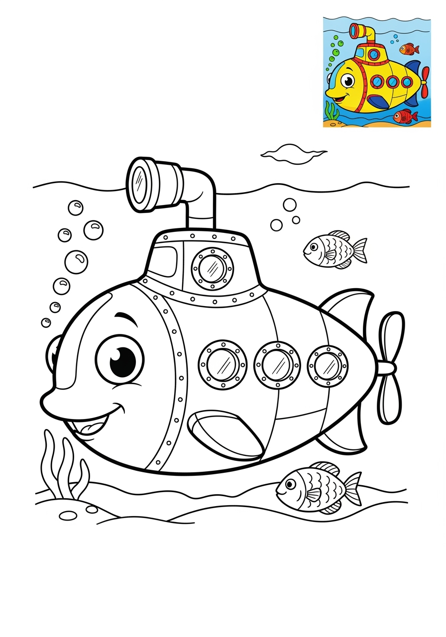 medium vehicles Water Transport submarine kids coloring page 0