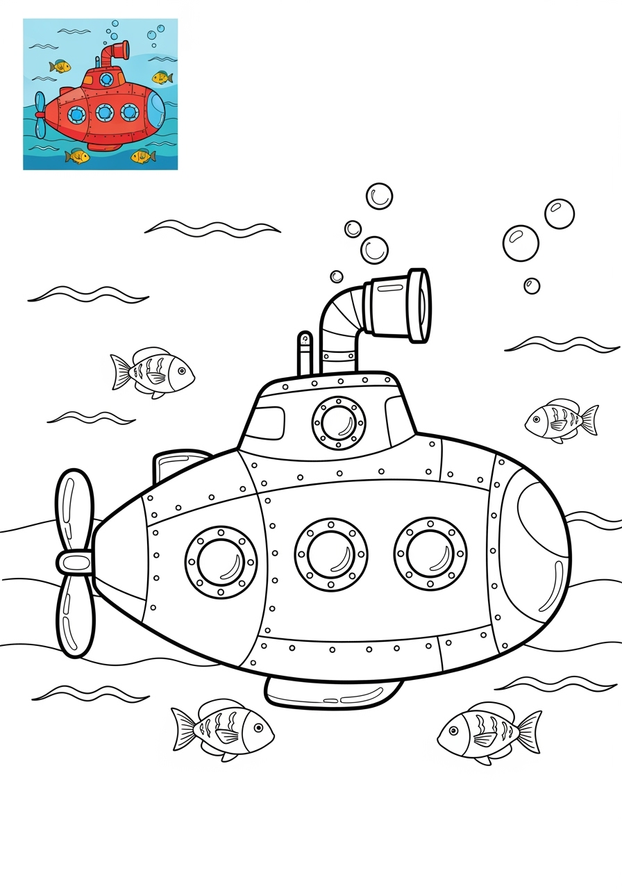 medium vehicles Water Transport submarine kids coloring page 1