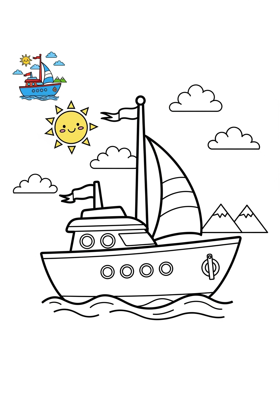 medium vehicles Water Transport yacht kids coloring page 1