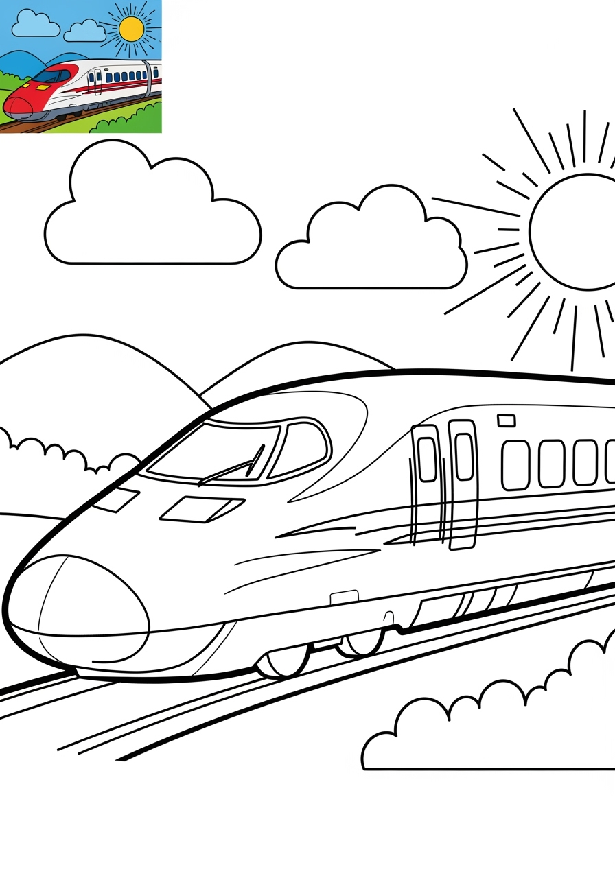 medium vehicles Rail Transport bullet train kids coloring page 0