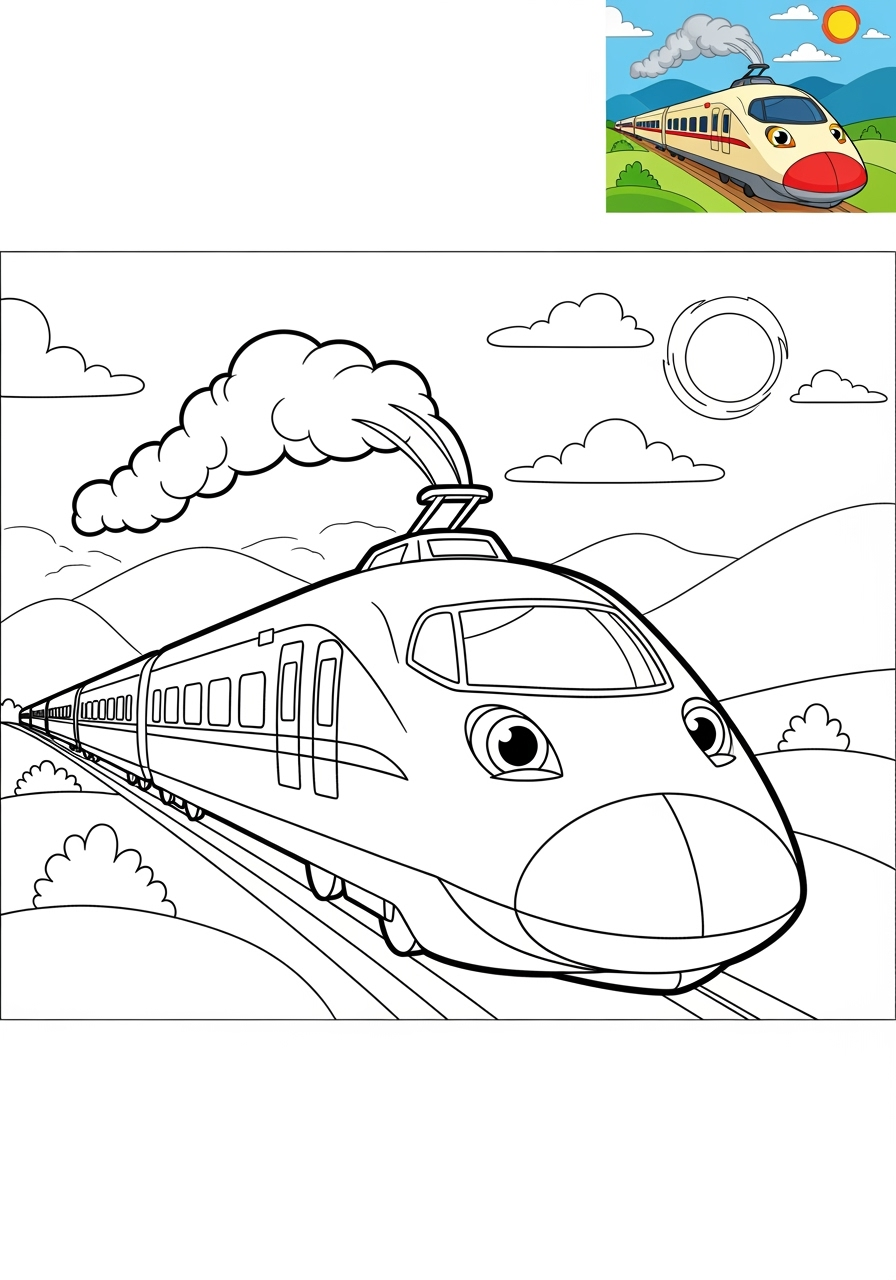 medium vehicles Rail Transport bullet train kids coloring page 1