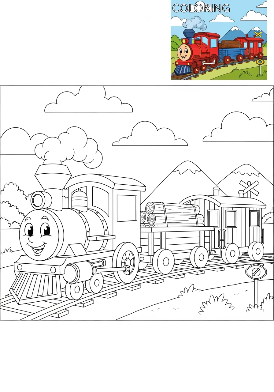 medium vehicles Rail Transport freight train kids coloring page 0