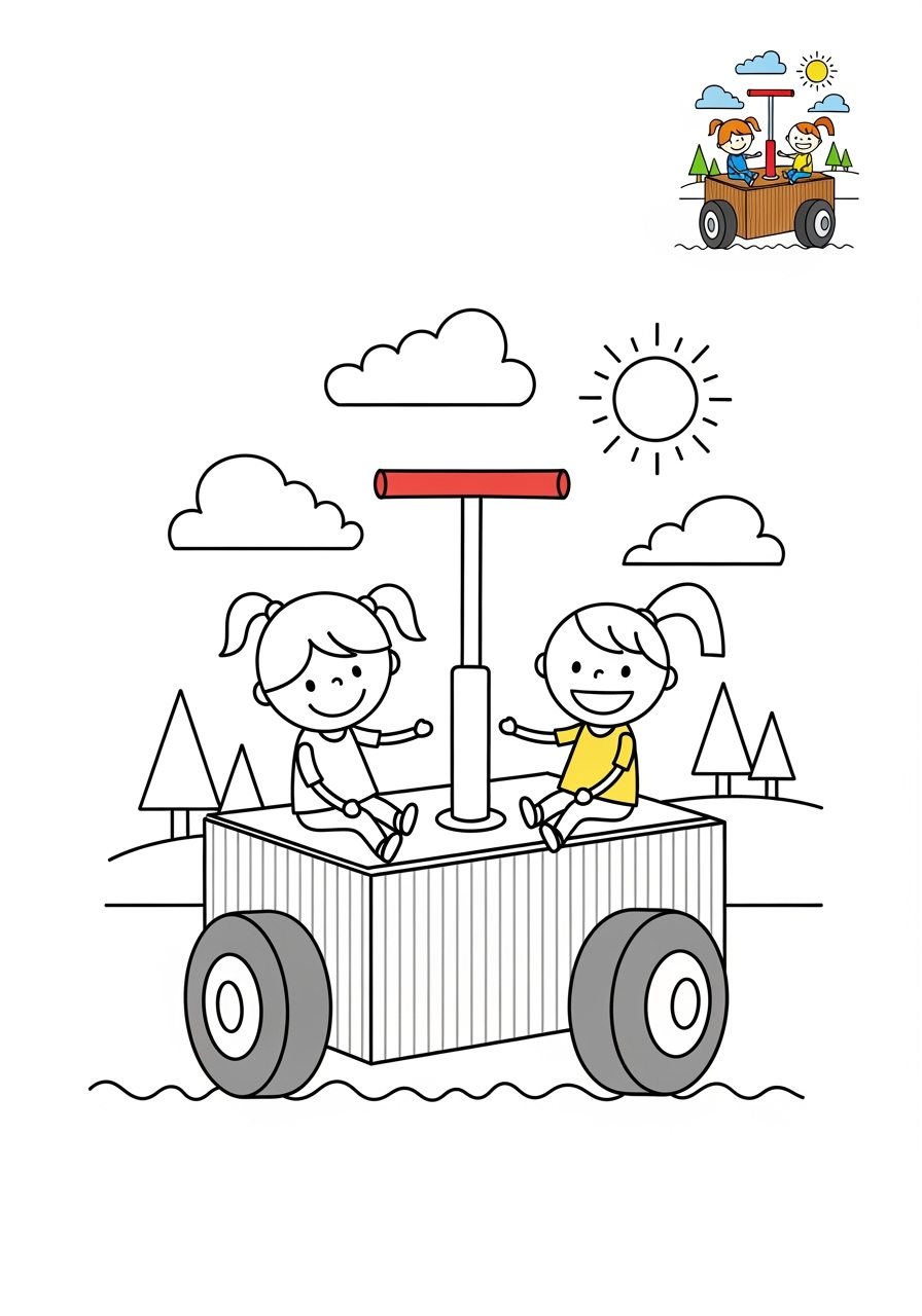 medium vehicles Rail Transport handcar kids coloring page 0