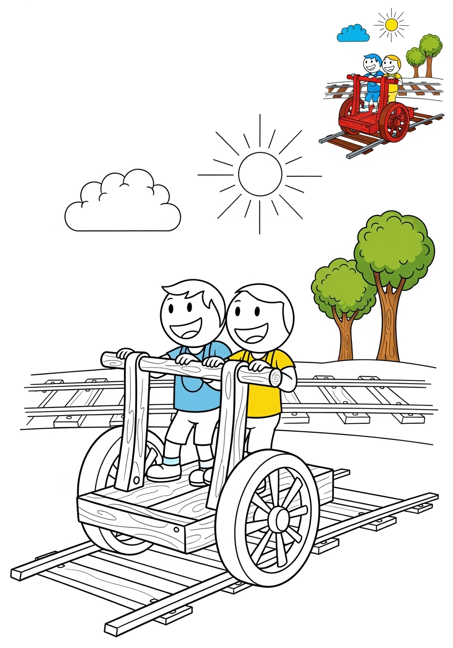 medium vehicles Rail Transport handcar kids coloring page 1