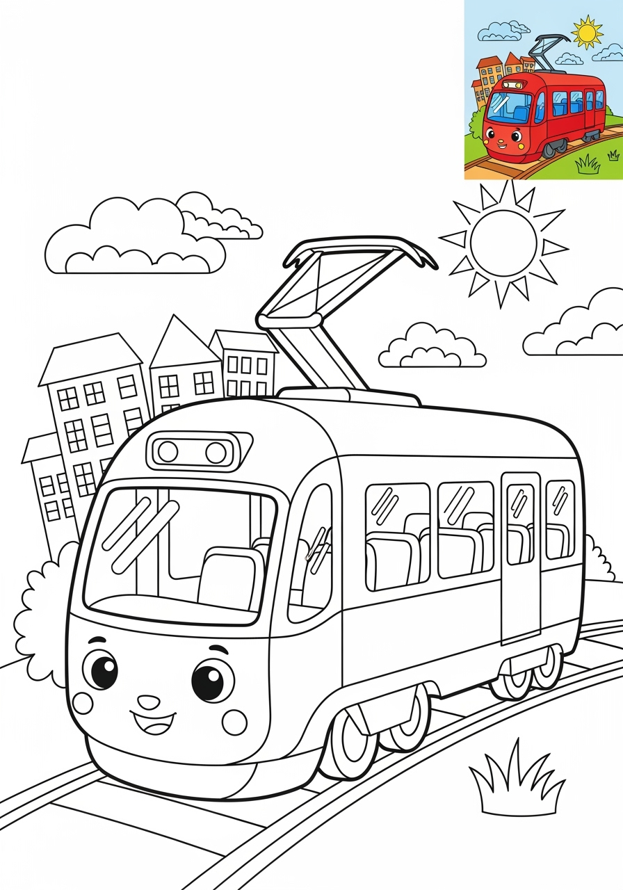 medium vehicles Rail Transport light rail kids coloring page 1