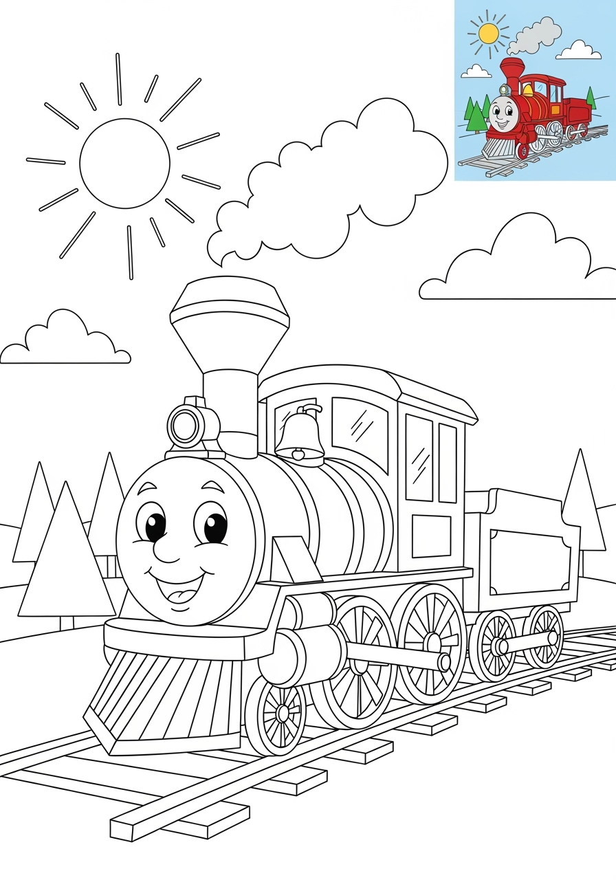 medium vehicles Rail Transport locomotive kids coloring page 0