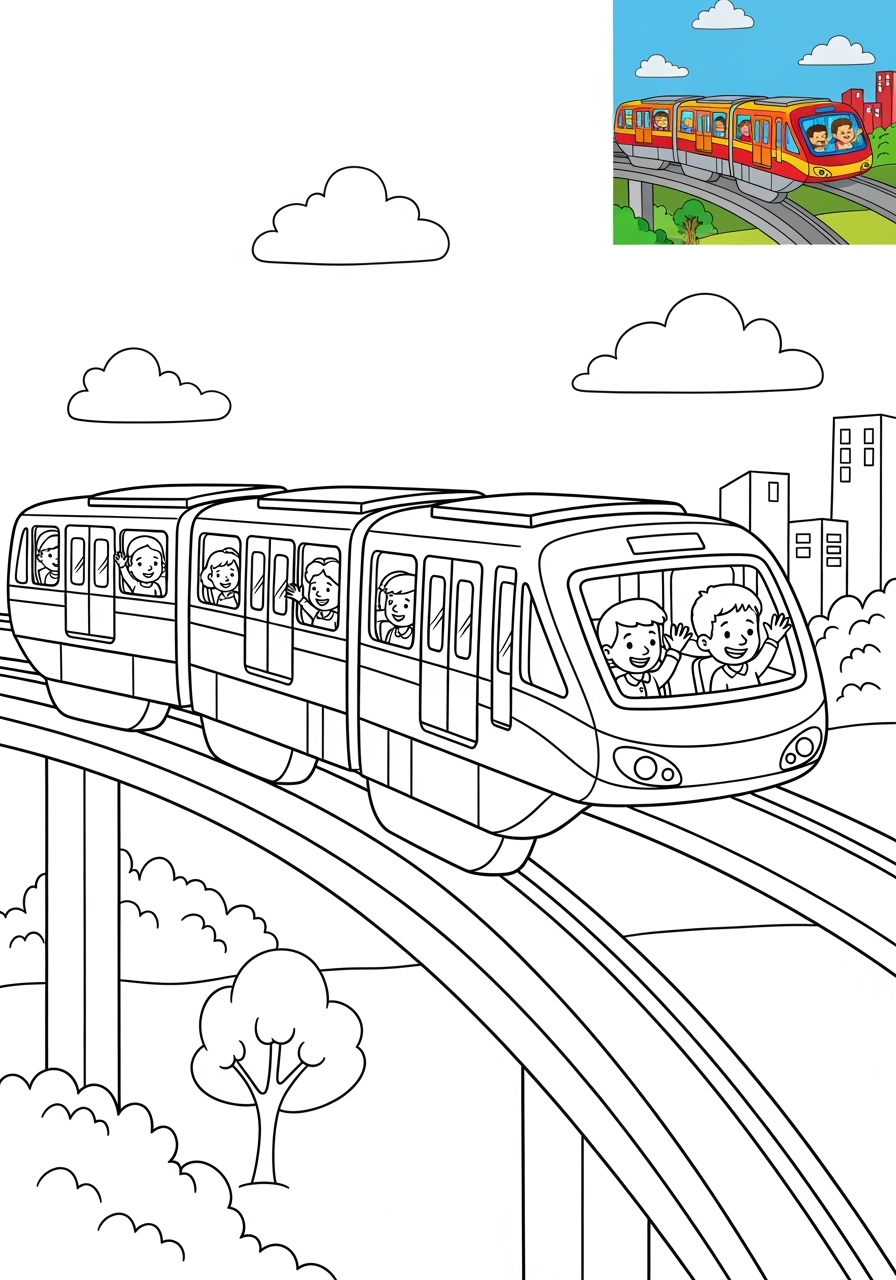 medium vehicles Rail Transport monorail kids coloring page 1