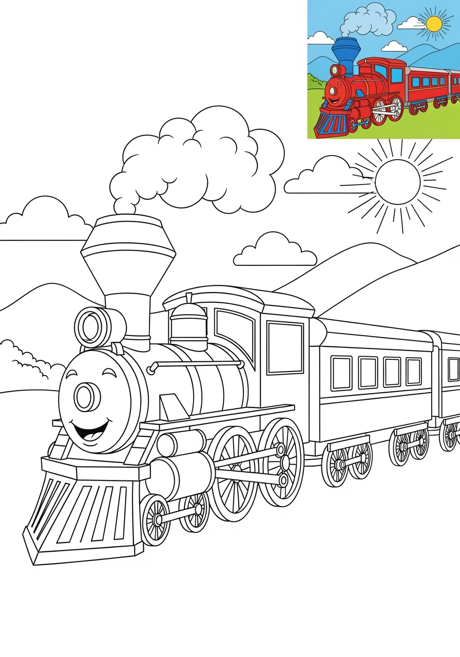 medium vehicles Rail Transport passenger train kids coloring page 0