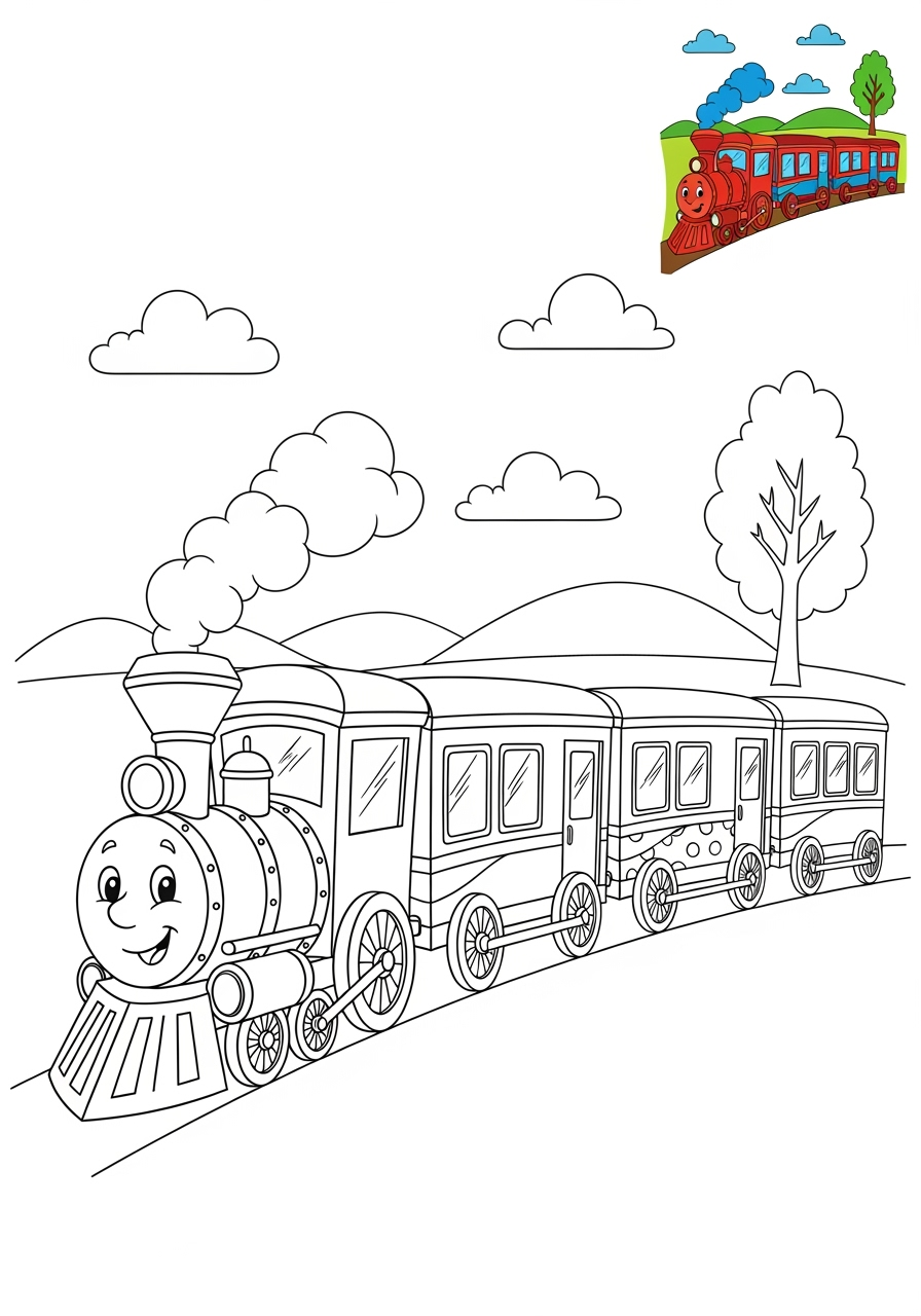 medium vehicles Rail Transport passenger train kids coloring page 1