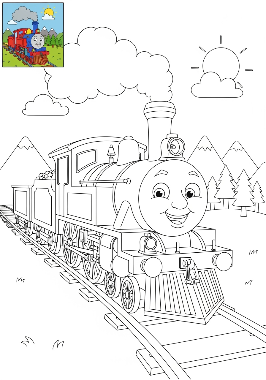 medium vehicles Rail Transport steam engine kids coloring page 0