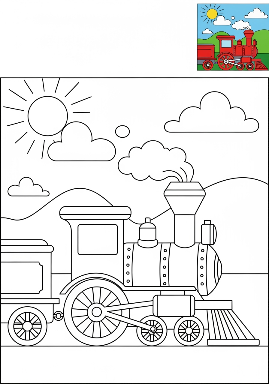 medium vehicles Rail Transport steam engine kids coloring page 1