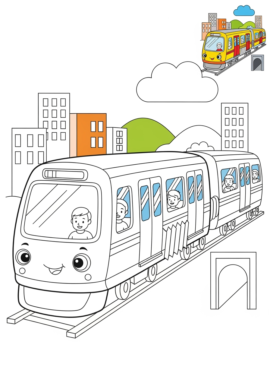 medium vehicles Rail Transport subway kids coloring page 0