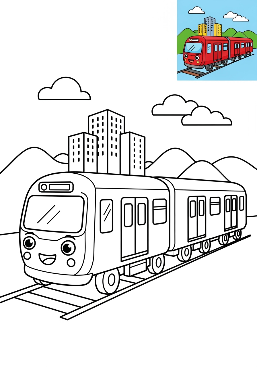 medium vehicles Rail Transport subway kids coloring page 1