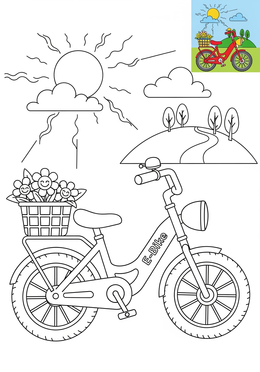 medium vehicles Two-Wheelers electric bike kids coloring page 0