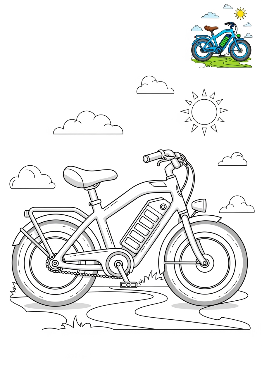 medium vehicles Two-Wheelers electric bike kids coloring page 1