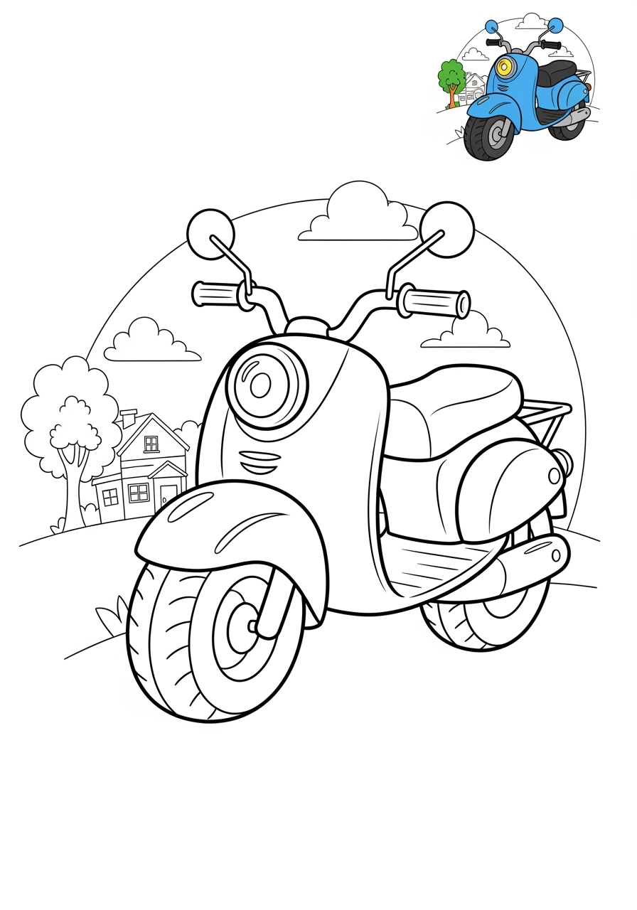 medium vehicles Two-Wheelers moped kids coloring page 1