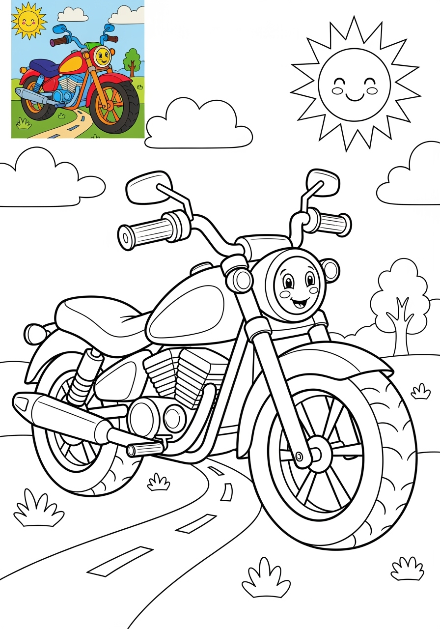 medium vehicles Two-Wheelers motorcycle kids coloring page 1