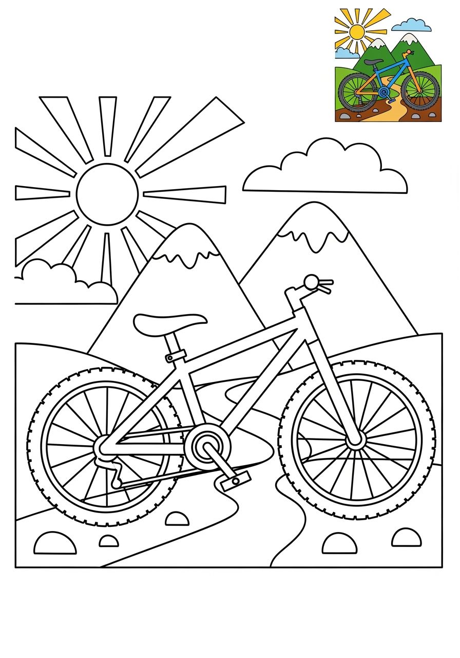 medium vehicles Two-Wheelers mountain bike kids coloring page 1
