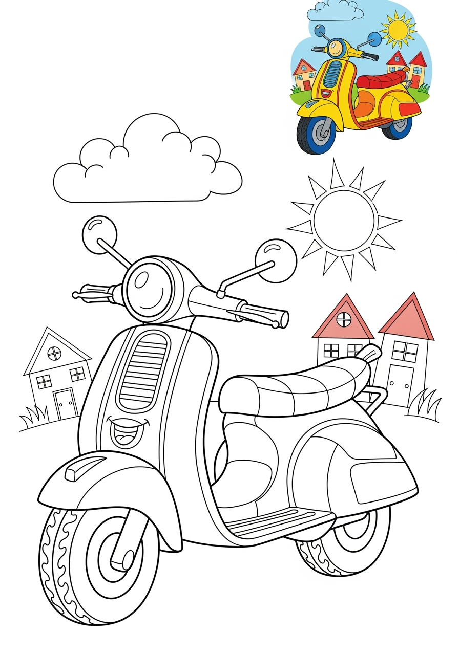 medium vehicles Two-Wheelers scooter kids coloring page 0