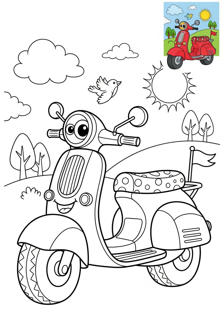 medium vehicles Two-Wheelers scooter kids coloring page 1