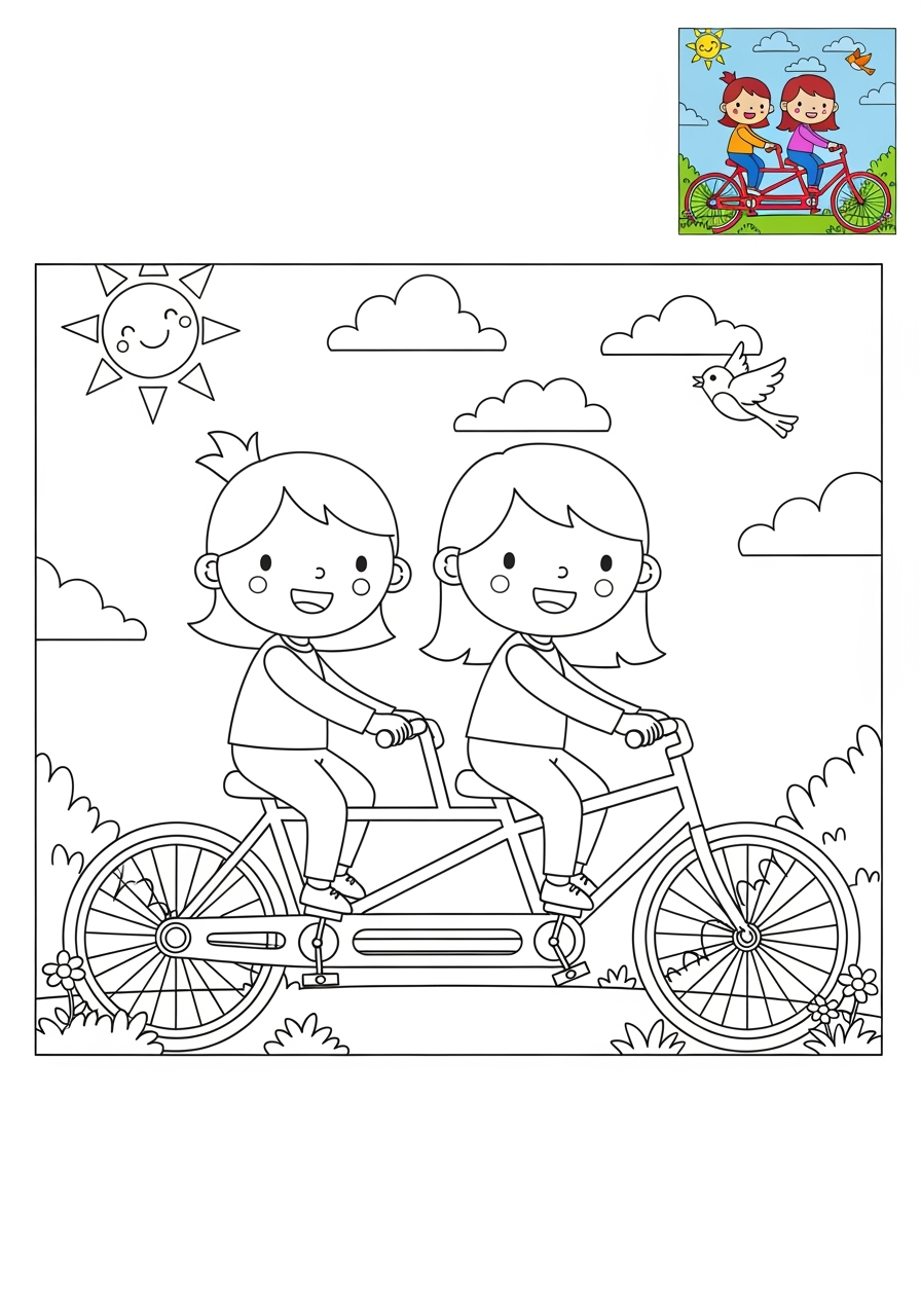 medium vehicles Two-Wheelers tandem bike kids coloring page 0
