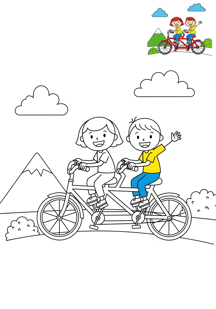 medium vehicles Two-Wheelers tandem bike kids coloring page 1