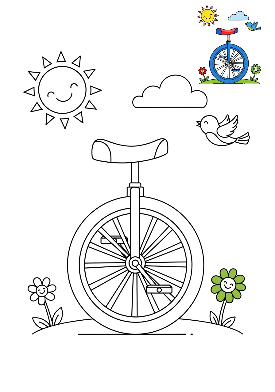 medium vehicles Two-Wheelers unicycle kids coloring page 0