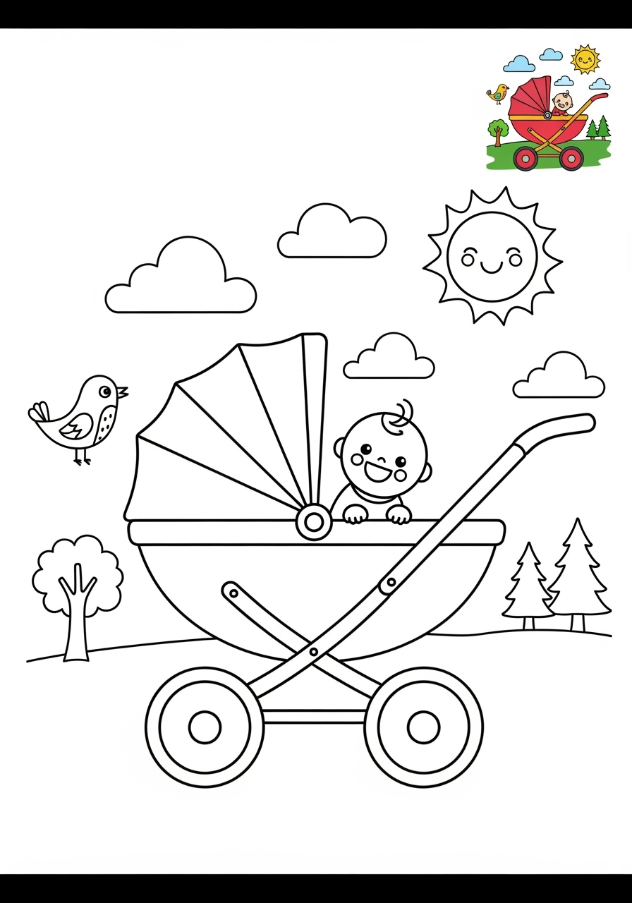 medium vehicles Special Vehicles baby stroller kids coloring page 1