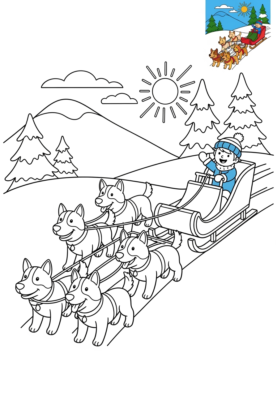 medium vehicles Special Vehicles dog sled kids coloring page 0