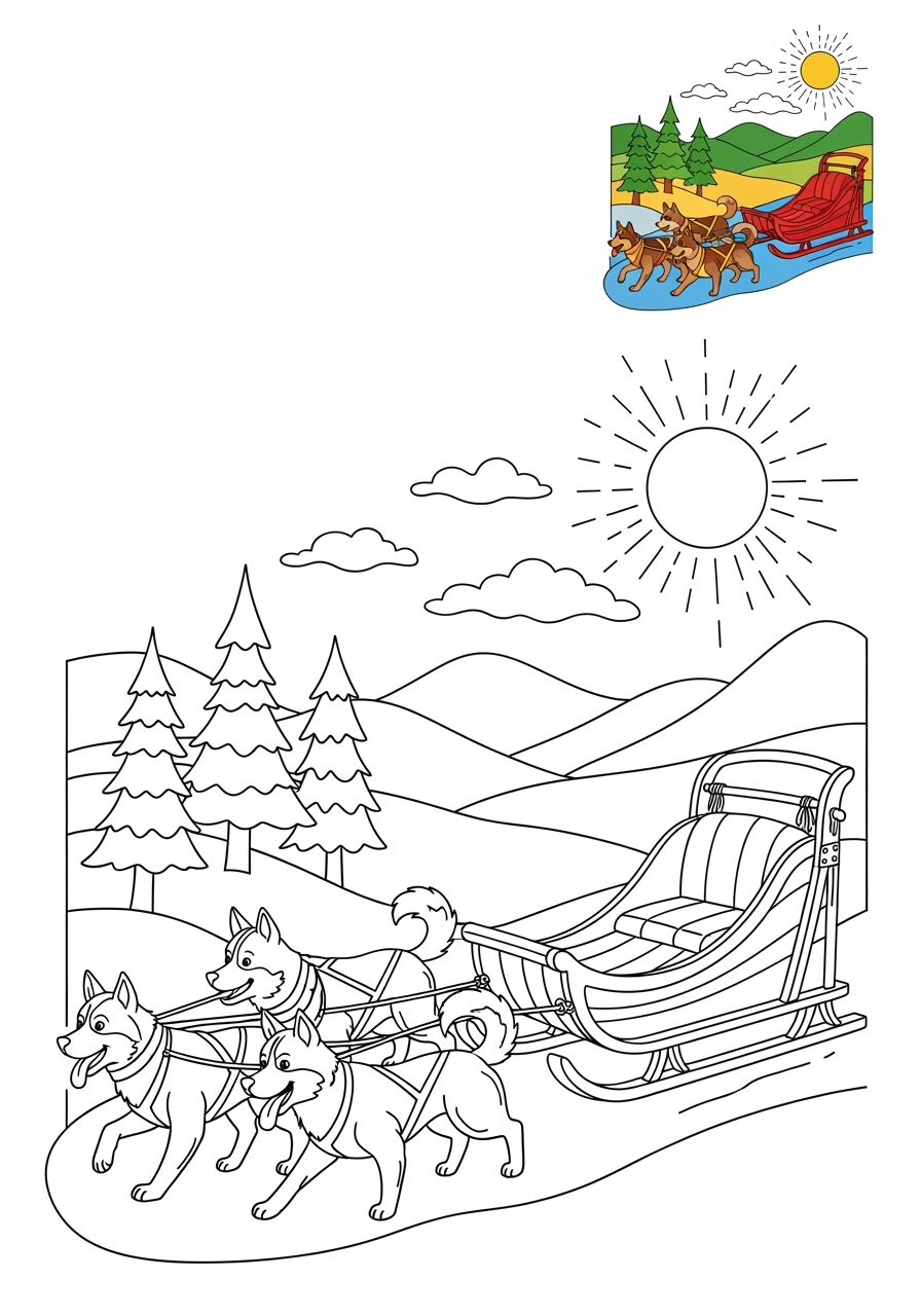 medium vehicles Special Vehicles dog sled kids coloring page 1