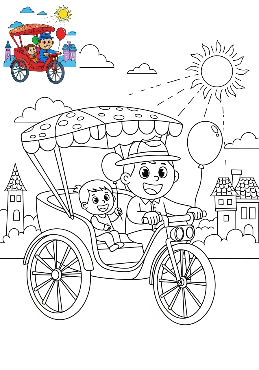 medium vehicles Special Vehicles rickshaw kids coloring page 0