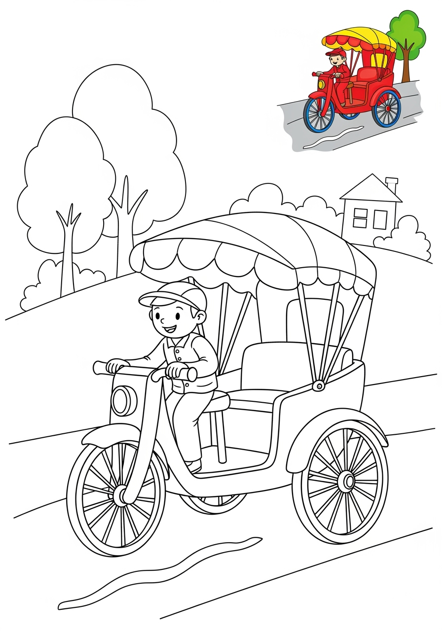 medium vehicles Special Vehicles rickshaw kids coloring page 1