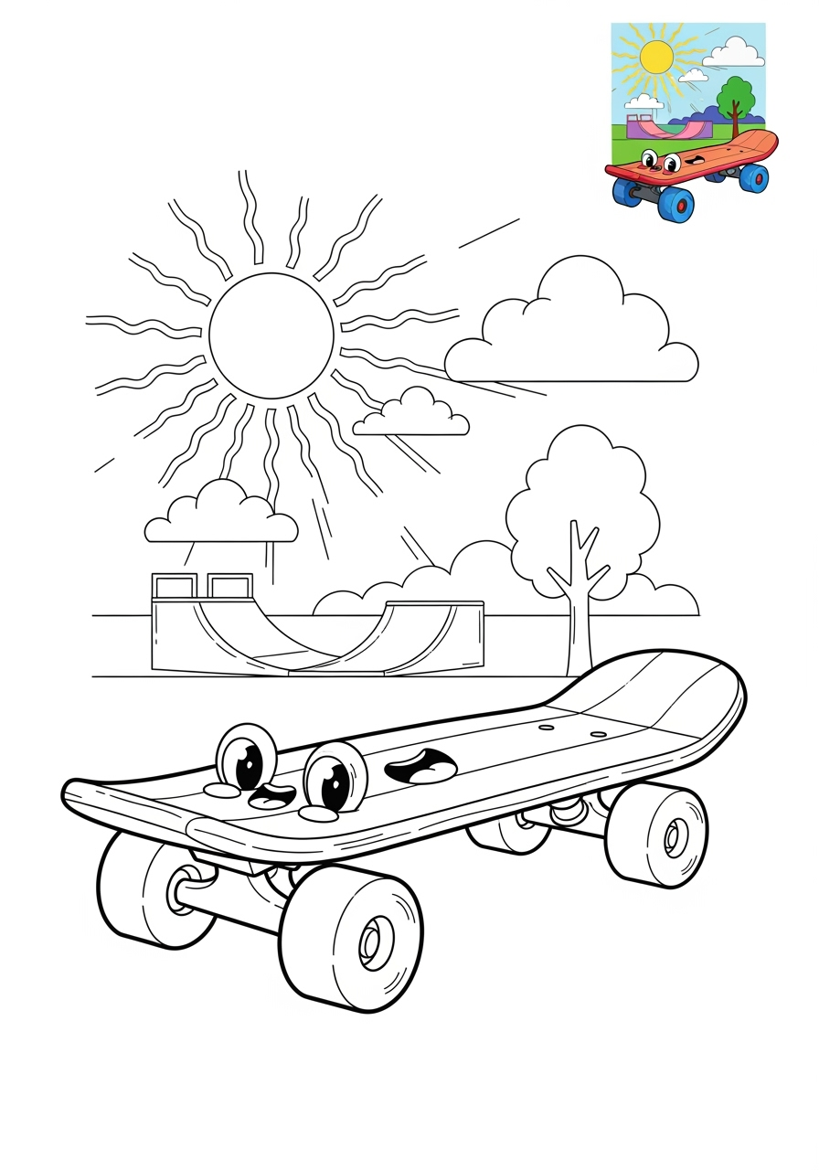 medium vehicles Special Vehicles skateboard kids coloring page 0