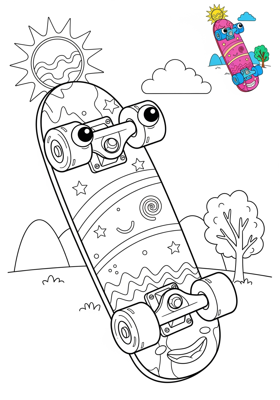 medium vehicles Special Vehicles skateboard kids coloring page 1