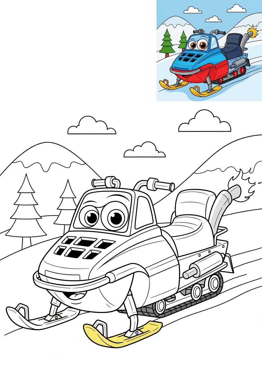 medium vehicles Special Vehicles snowmobile kids coloring page 1